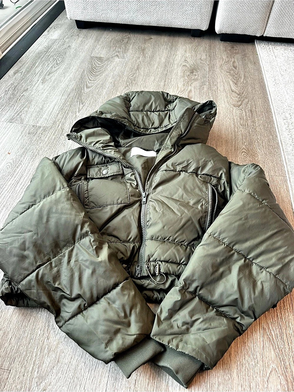Oak + Fort Women's Olive Puffer Jacket Size XS
